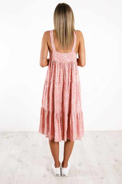 Avril Midi Dress Pink Leopard