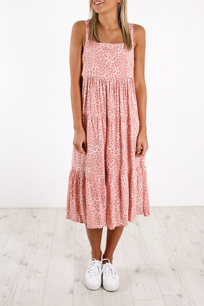 Avril Midi Dress Pink Leopard