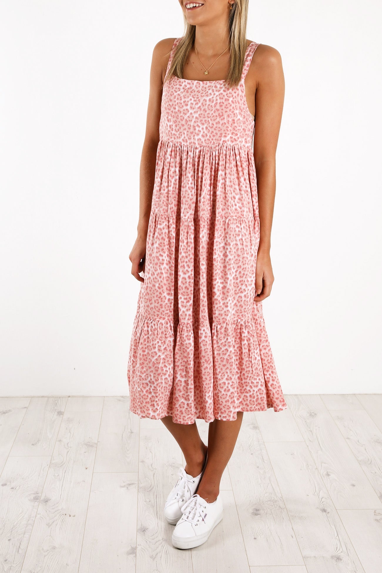 Avril Midi Dress Pink Leopard