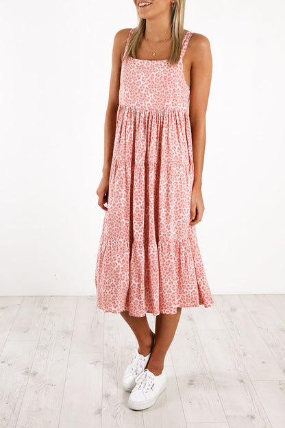Avril Midi Dress Pink Leopard