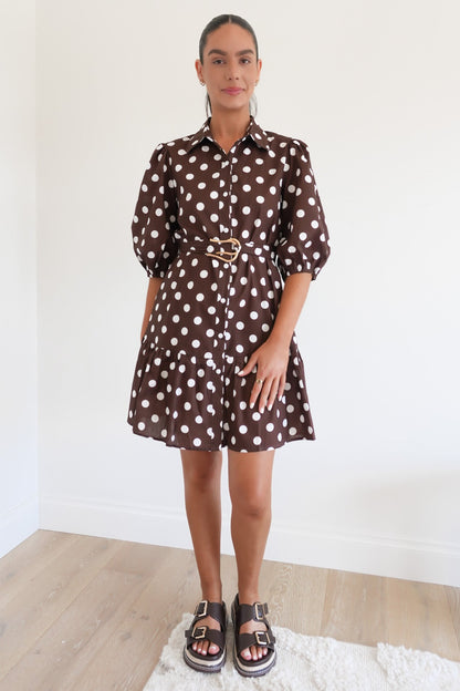 Ayden Mini Dress Chocolate Polka Dot