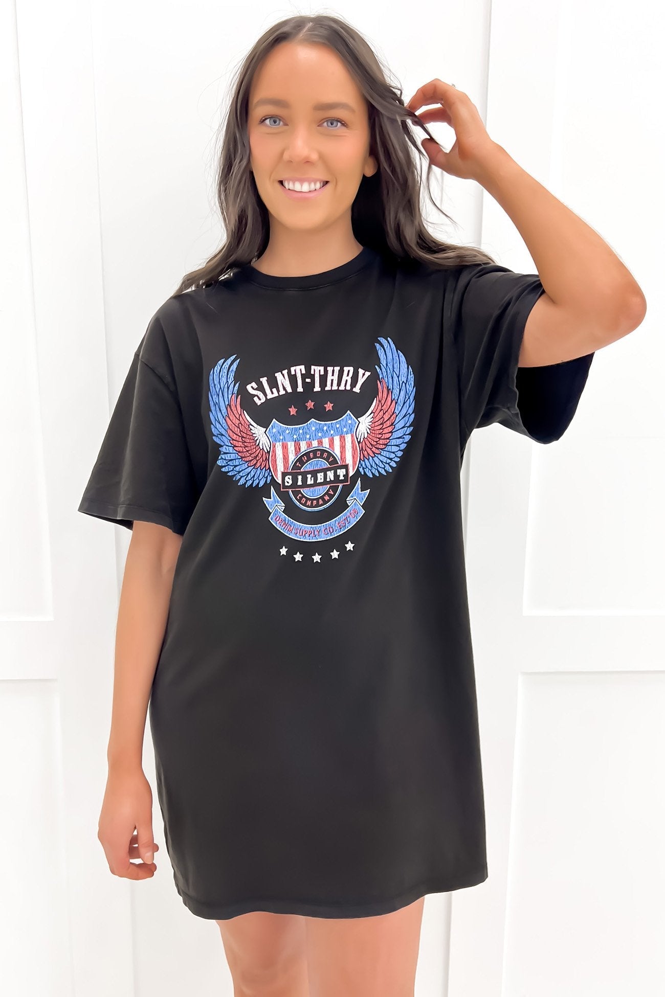 Badge Tee Dress Washed Black
