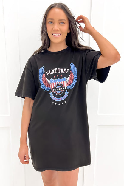 Badge Tee Dress Washed Black