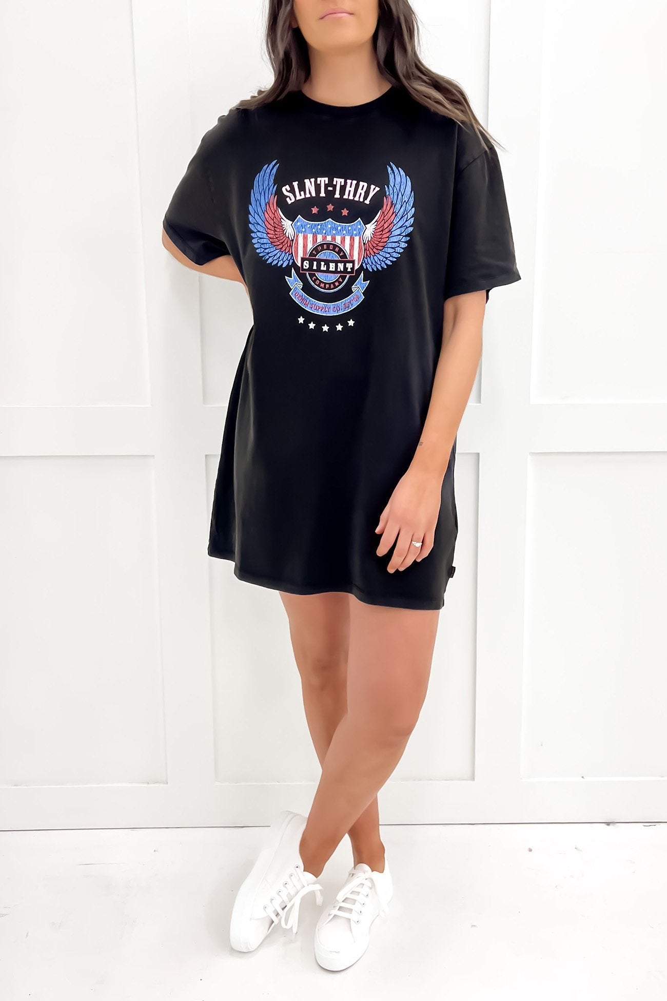 Badge Tee Dress Washed Black