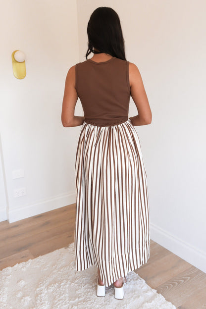 Bailie Maxi Dress Brown Stripe
