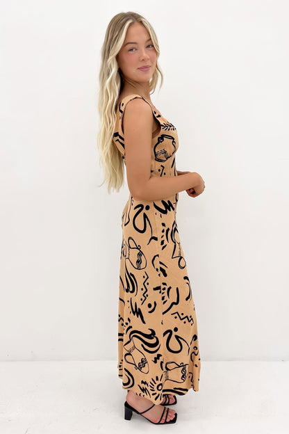 Bari Maxi Dress Tan Black
