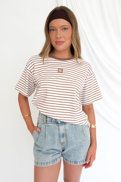Beau Stripe Tee Brown Stripe