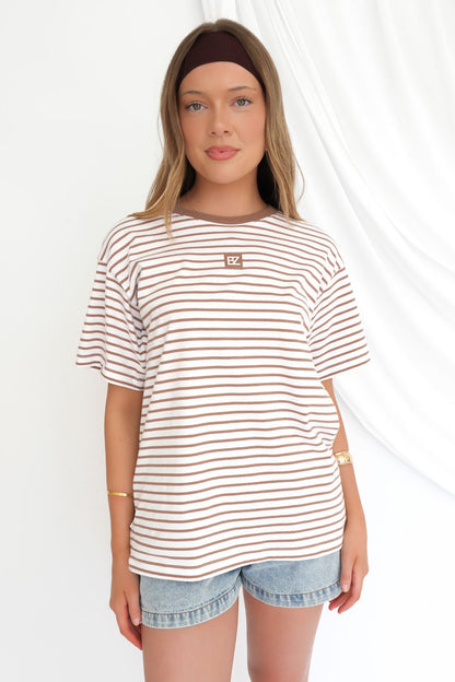 Beau Stripe Tee Brown Stripe