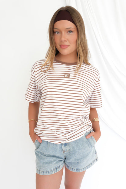 Beau Stripe Tee Brown Stripe