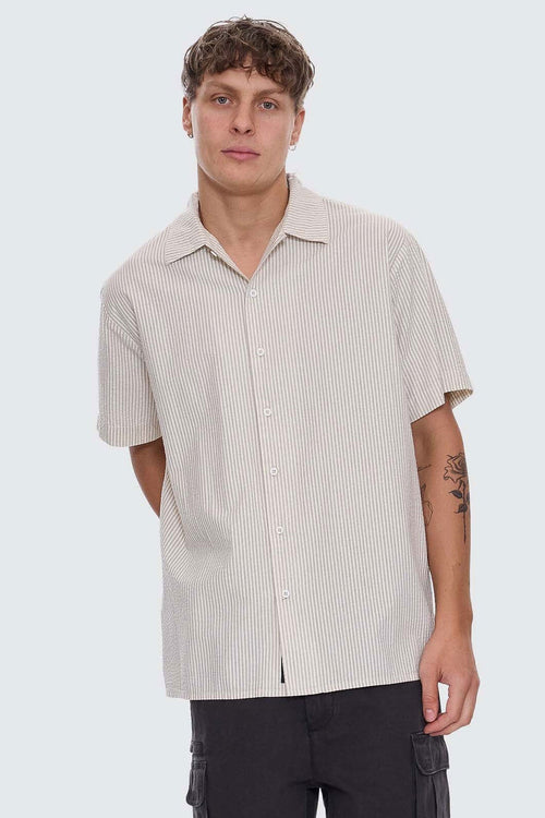 Beauty Around Us Short Sleeve Stripe Work Shirt Acorn