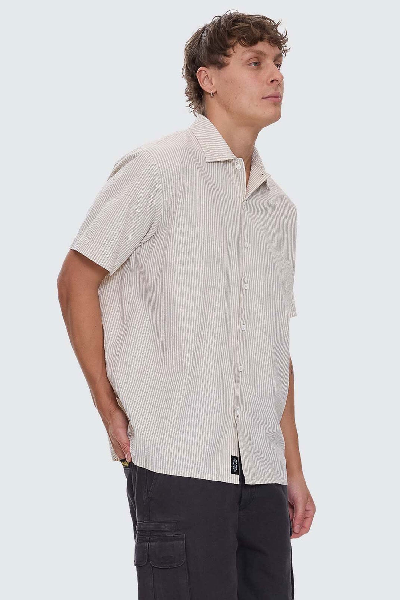 Beauty Around Us Short Sleeve Stripe Work Shirt Acorn