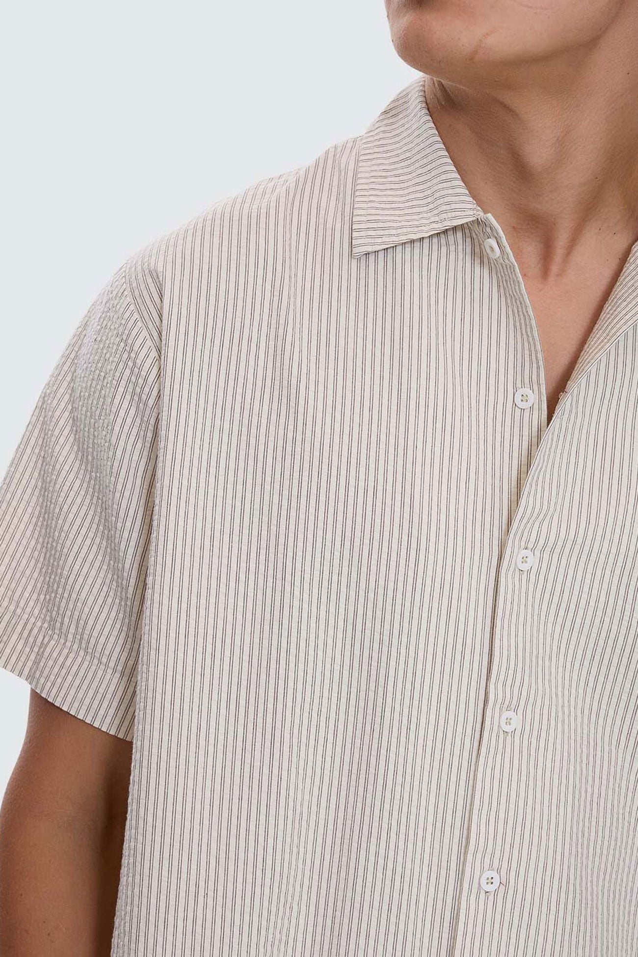 Beauty Around Us Short Sleeve Stripe Work Shirt Acorn