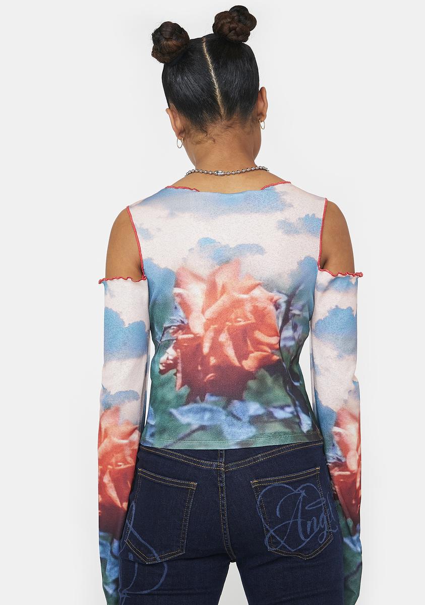 Angel Mesh Cold Shoulder Top