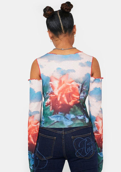 Angel Mesh Cold Shoulder Top