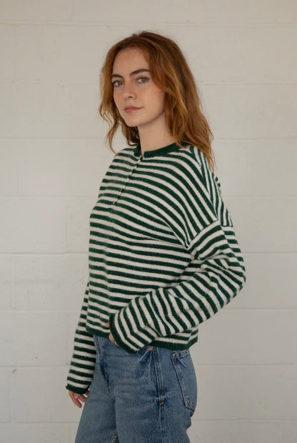 mila striped button pullover
