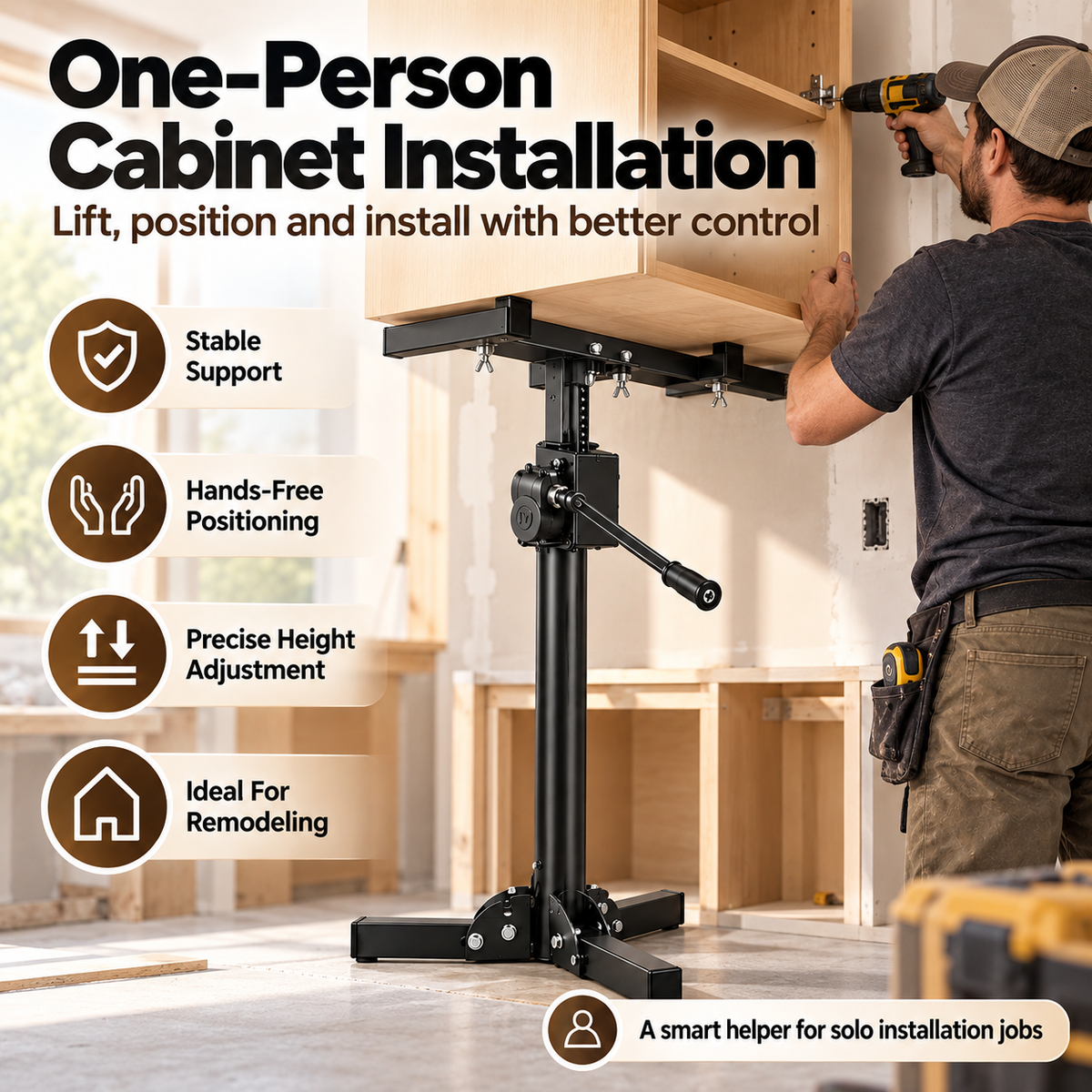 Heavy Object Installation Lift Stand | 220LB Per Stand, Dual Hand/Drill Operation, 2.1m Adjustable Height