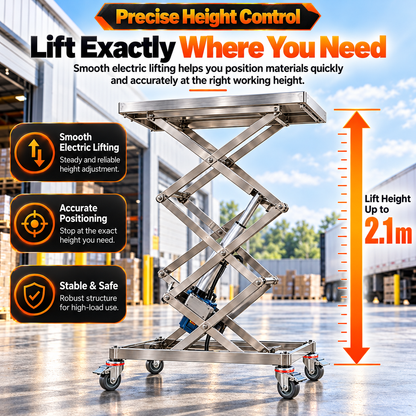 Remote Controlled Stainless Steel Electric Hydraulic Scissor Lift Table & Drill-Operated Cabinet Installation Lift Stand