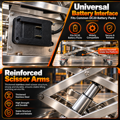 Remote Controlled Stainless Steel Electric Hydraulic Scissor Lift Table & Drill-Operated Cabinet Installation Lift Stand