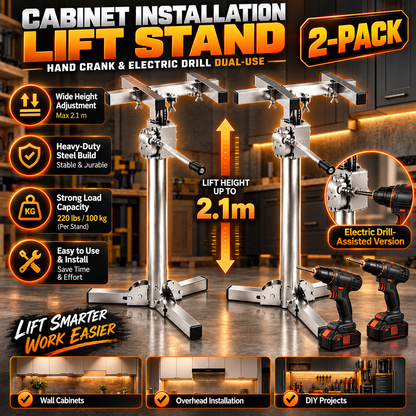 Remote Controlled Stainless Steel Electric Hydraulic Scissor Lift Table & Drill-Operated Cabinet Installation Lift Stand