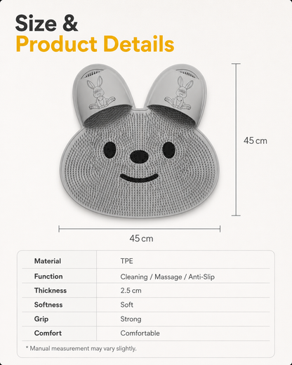Bunny Non‑Slip Shower Mat, TPE Foot Massage Bath Mat with Strong Suction Cups for Bathroom