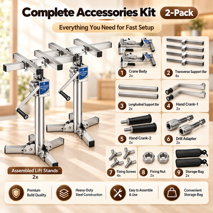 Heavy Object Installation Lift Stand | 220LB Per Stand, Dual Hand/Drill Operation, 2.1m Adjustable Height