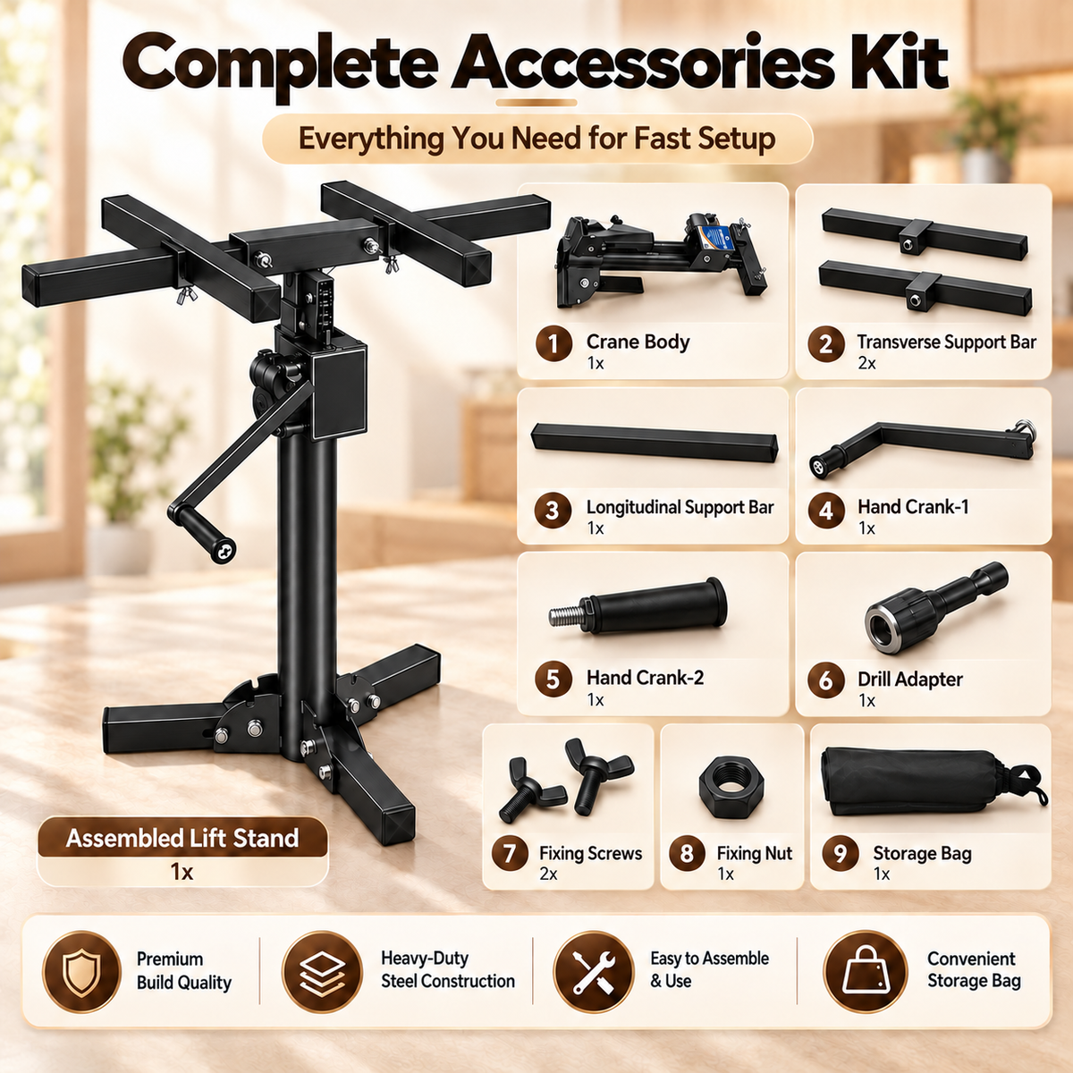 Heavy Object Installation Lift Stand | 220LB Per Stand, Dual Hand/Drill Operation, 2.1m Adjustable Height
