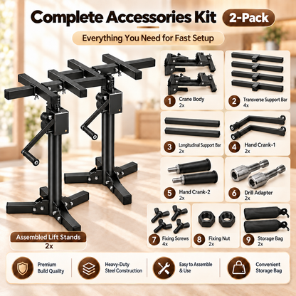 Heavy Object Installation Lift Stand | 220LB Per Stand, Dual Hand/Drill Operation, 2.1m Adjustable Height