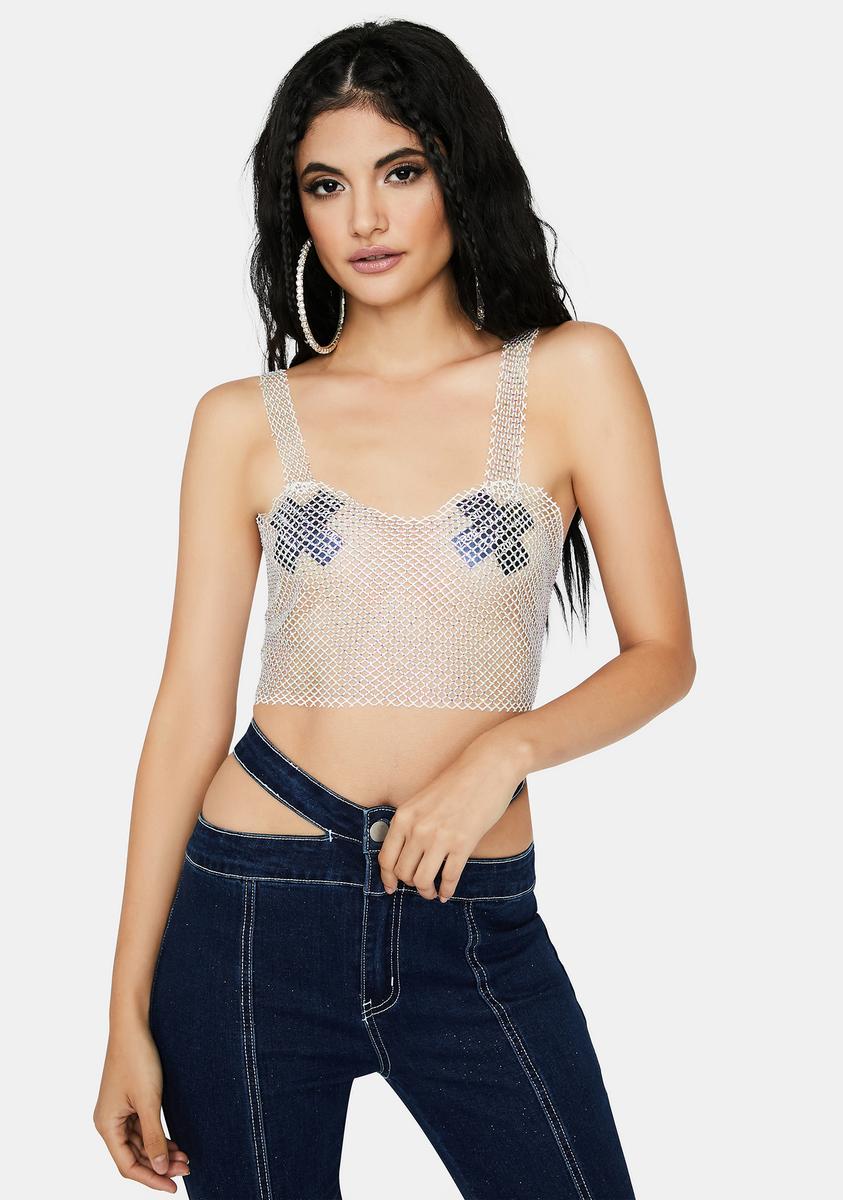 Angel All Bawdy Rhinestone Mesh Crop Top