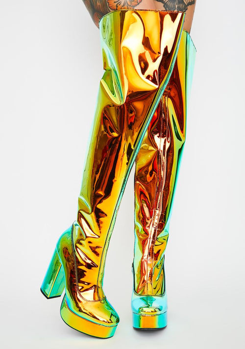 Amber Prismatic Galactic Thigh Highs