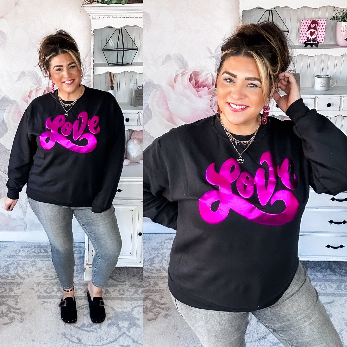 Metallic Puffy Love Sweatshirt