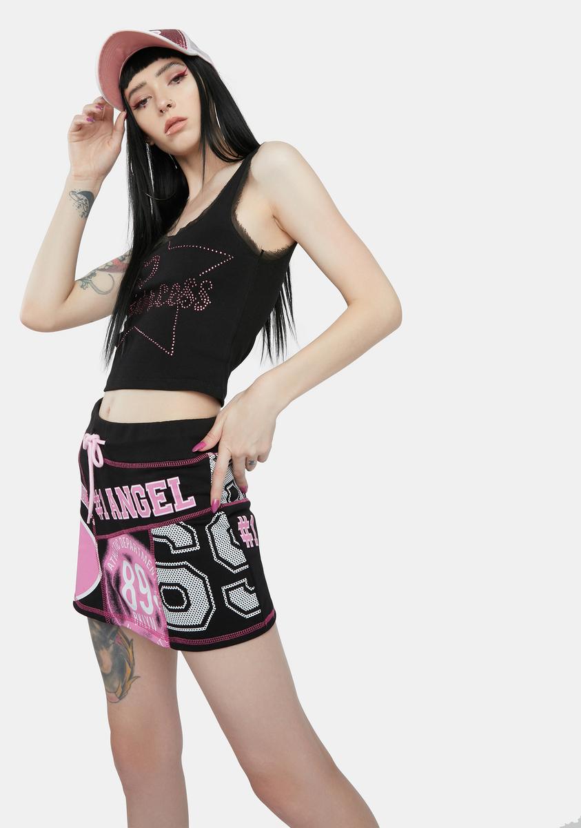 Angel Print Patchwork Mini Skirt