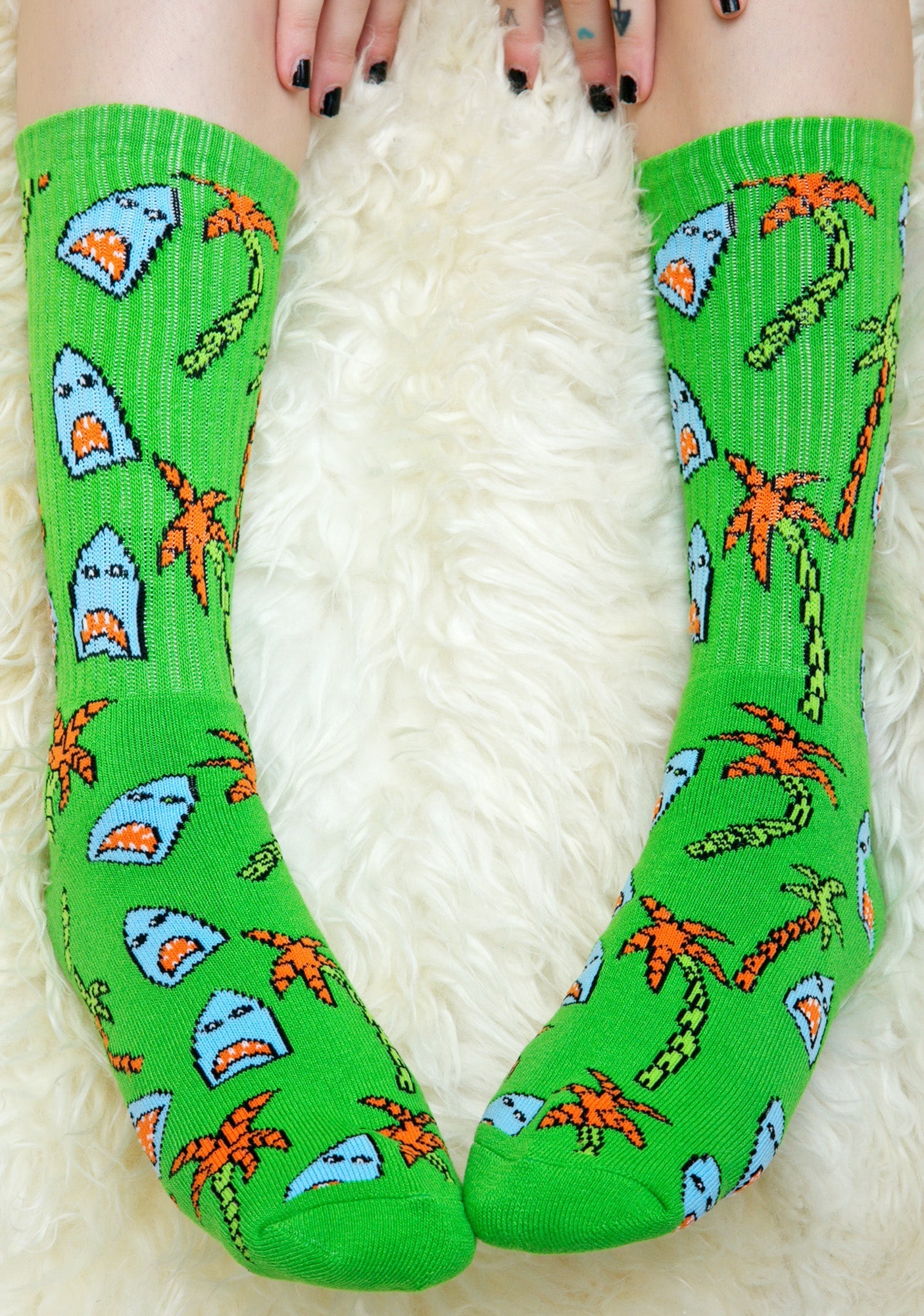 Anne Freeman Shark Attack Crew Socks - White