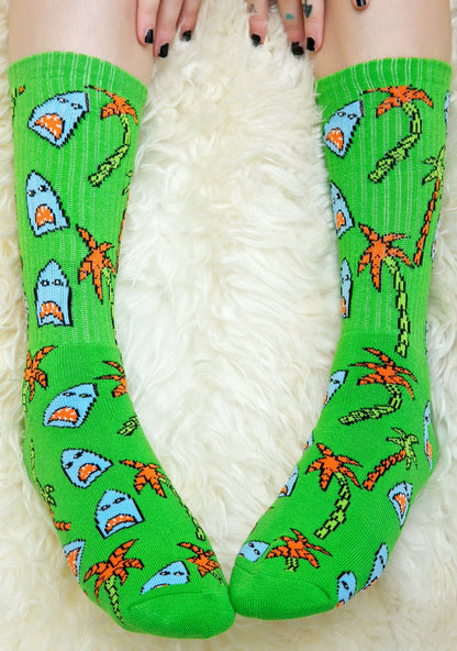 Anne Freeman Shark Attack Crew Socks - White