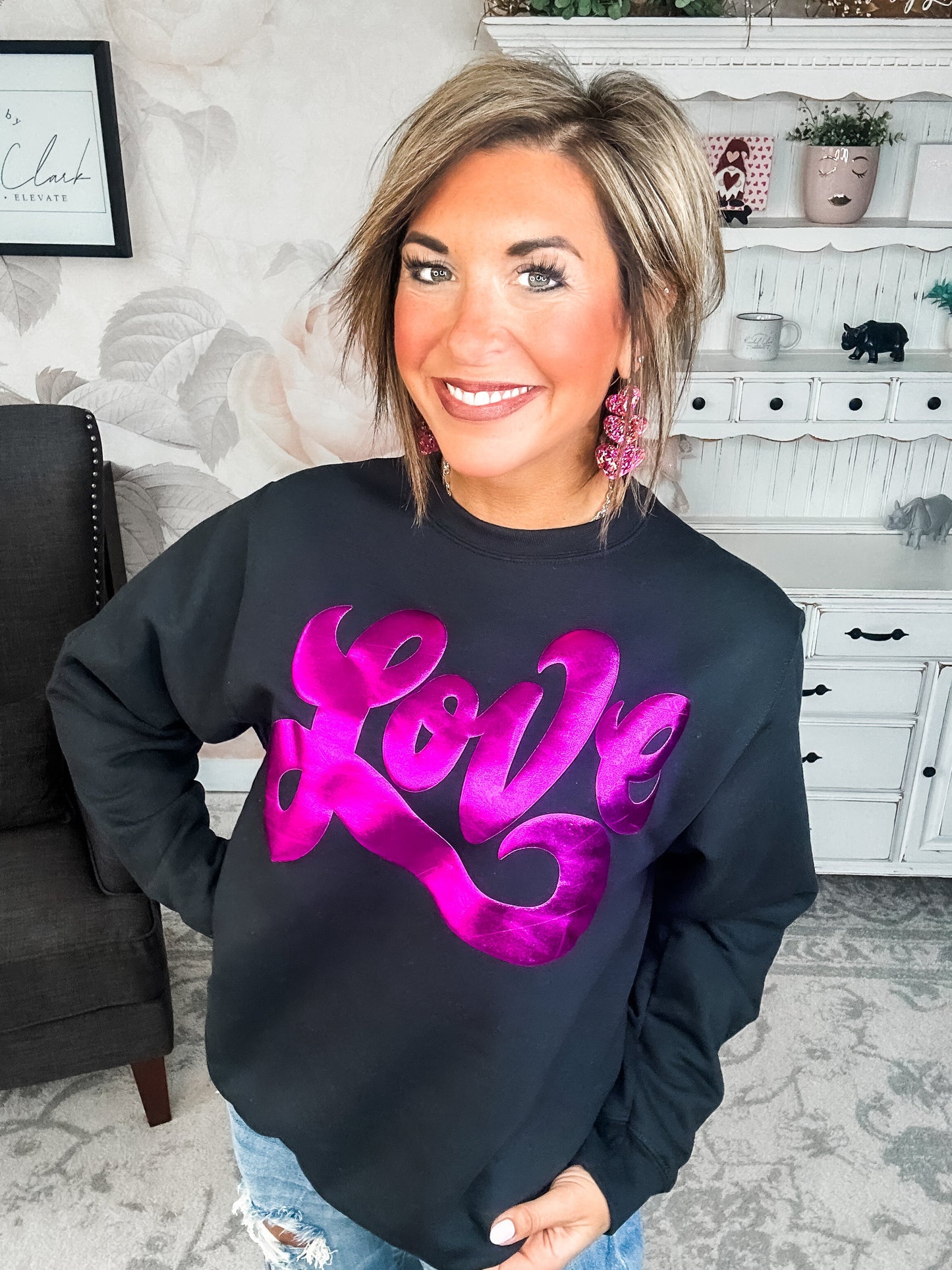 Metallic Puffy Love Sweatshirt