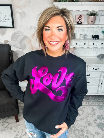 Metallic Puffy Love Sweatshirt