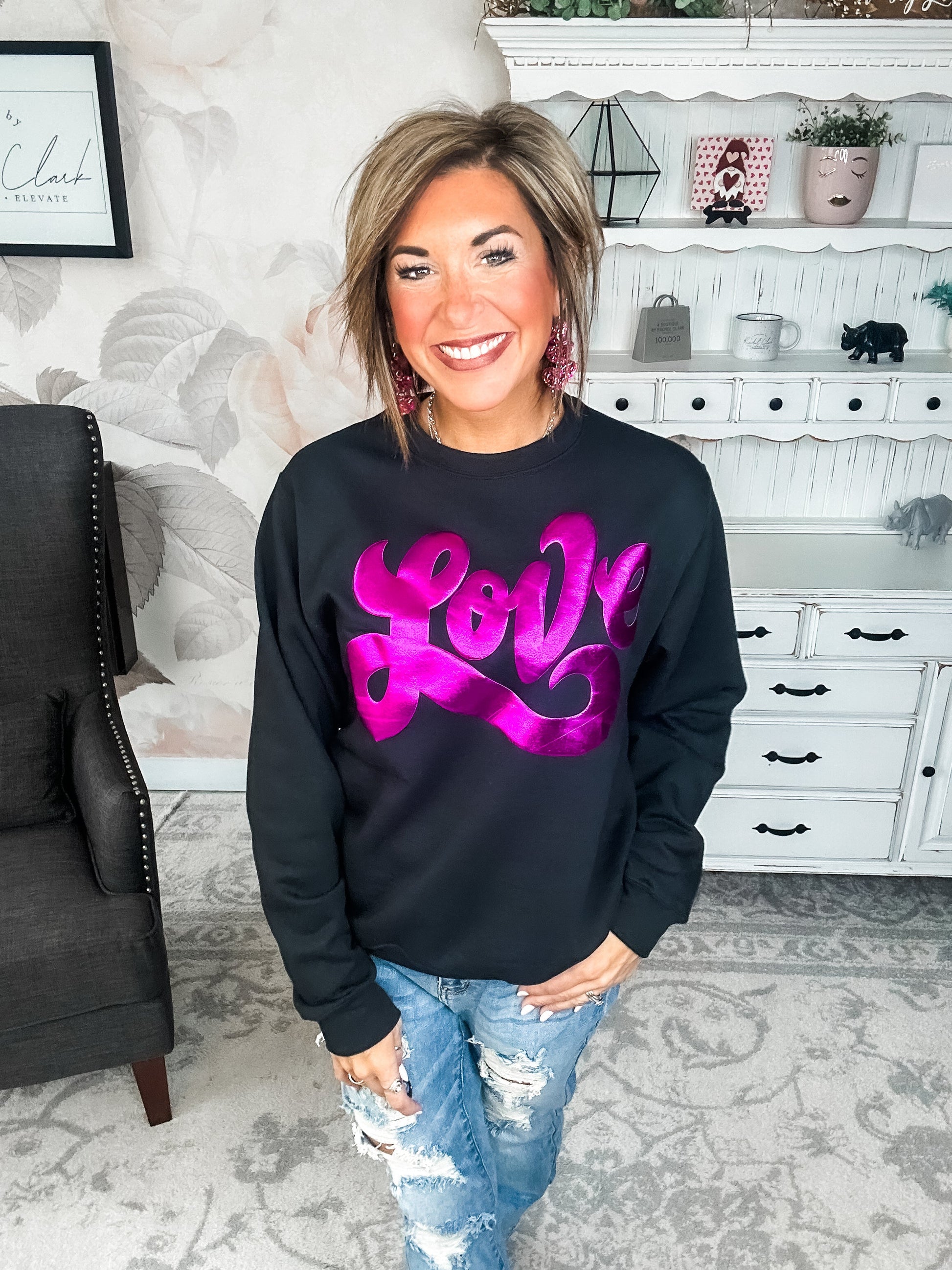 Metallic Puffy Love Sweatshirt