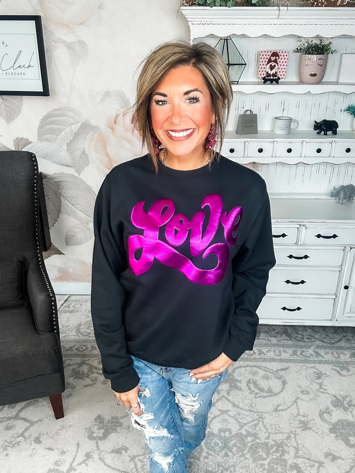 Metallic Puffy Love Sweatshirt