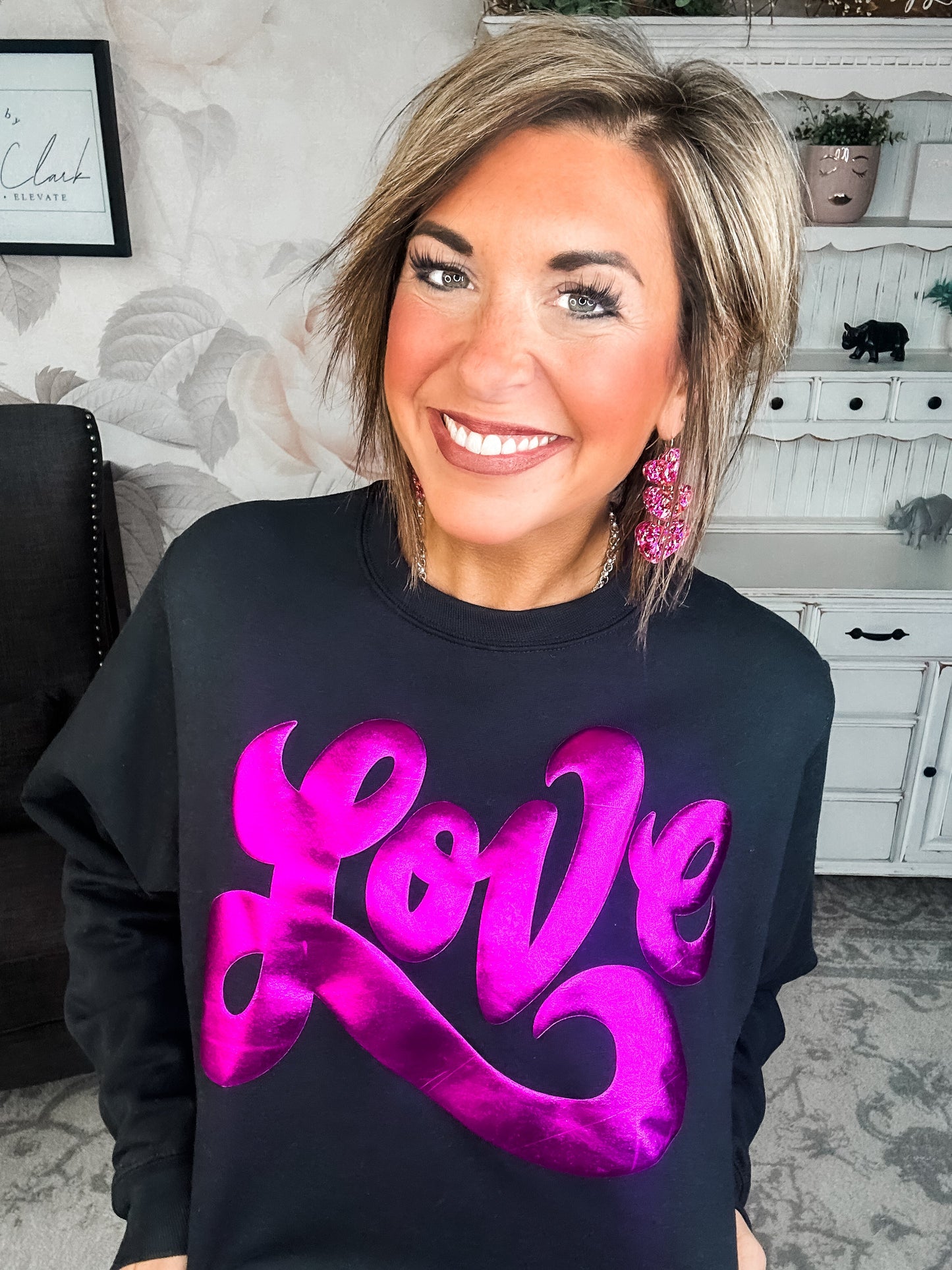 Metallic Puffy Love Sweatshirt
