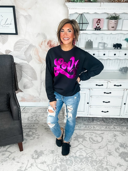 Metallic Puffy Love Sweatshirt