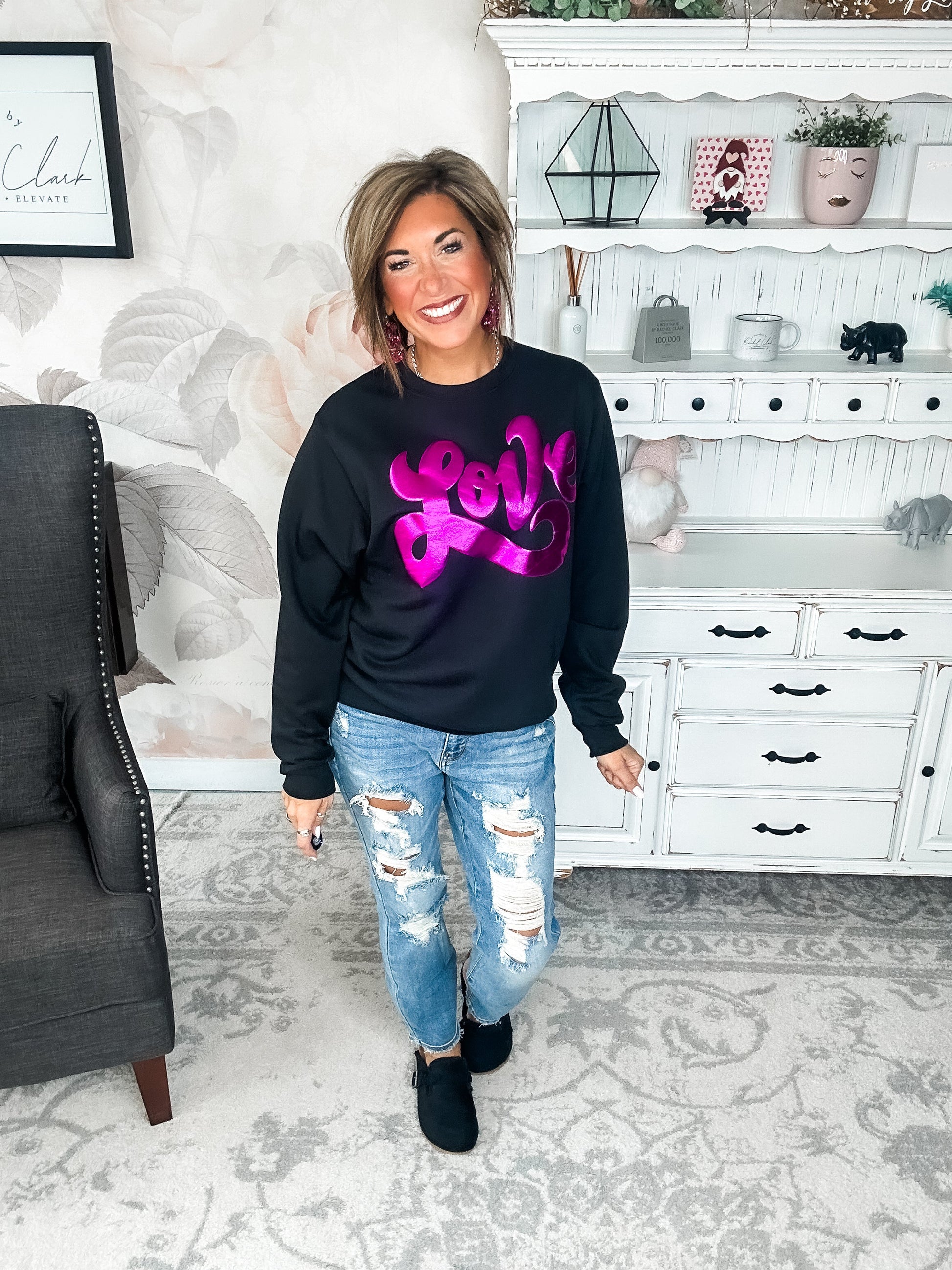 Metallic Puffy Love Sweatshirt
