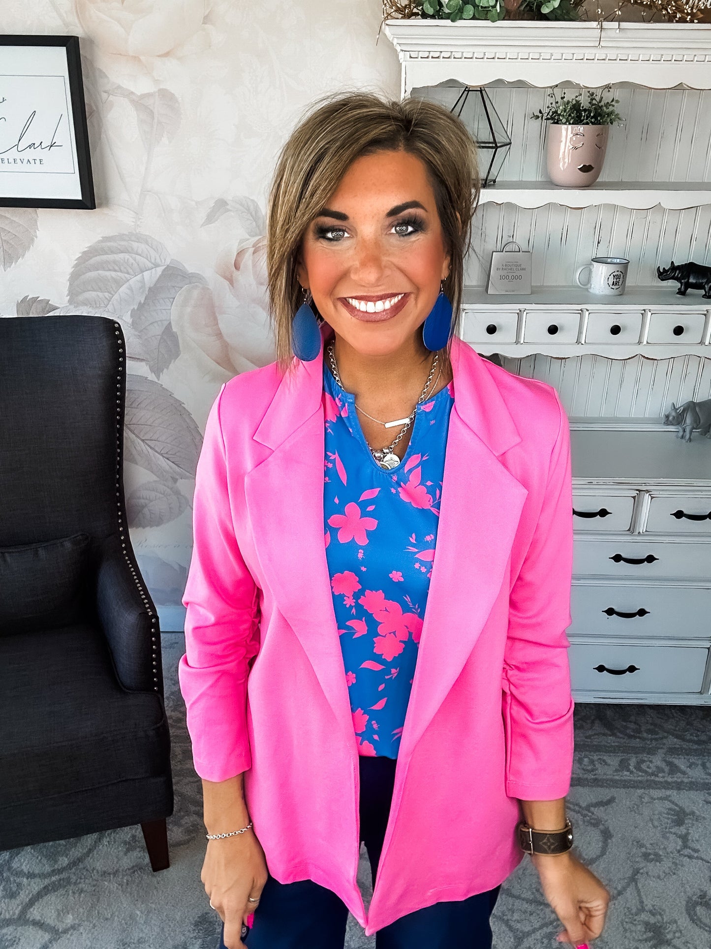 Magic 3/4 Sleeve Blazer - Dark Pink