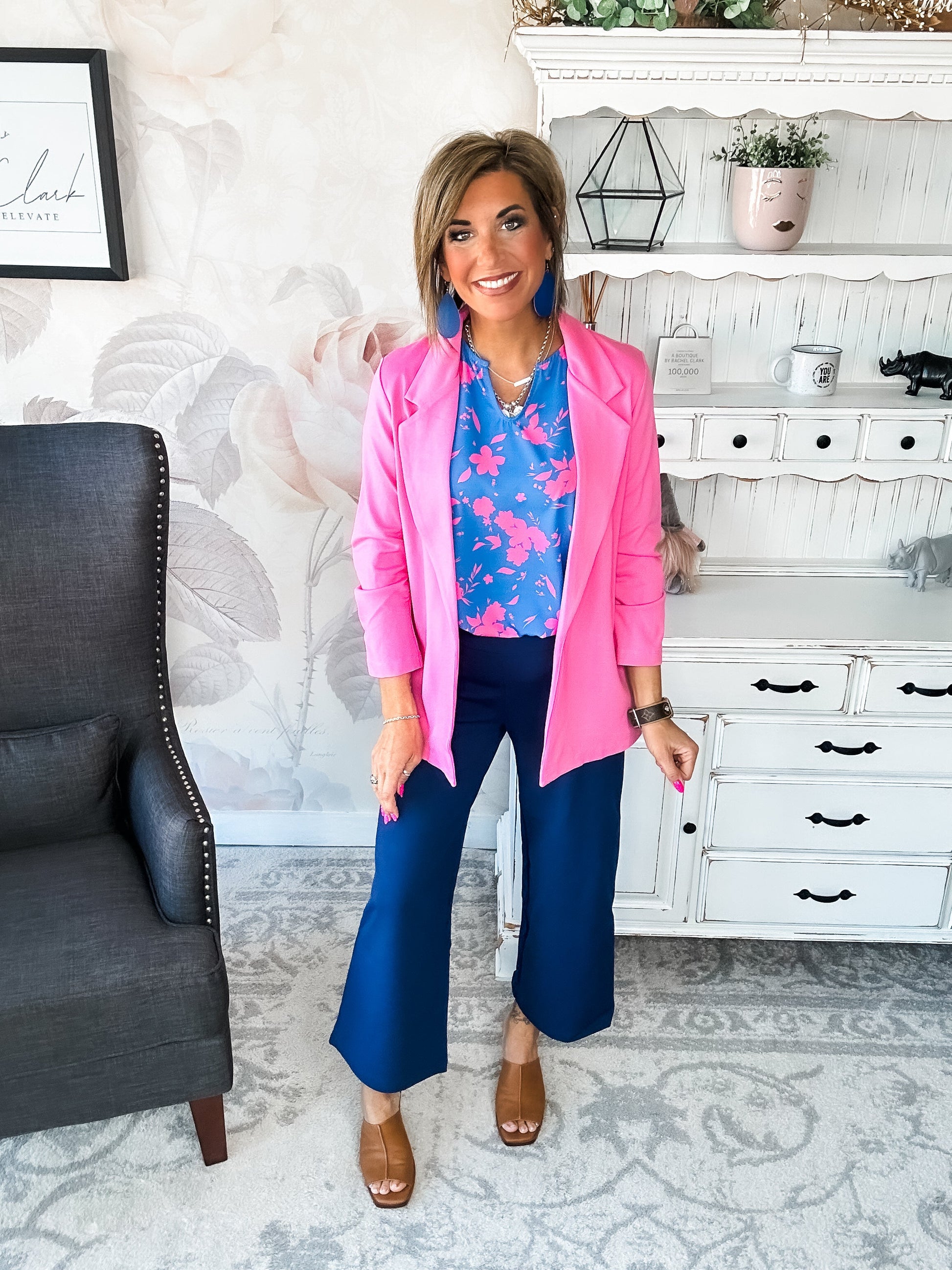 Magic 3/4 Sleeve Blazer - Dark Pink