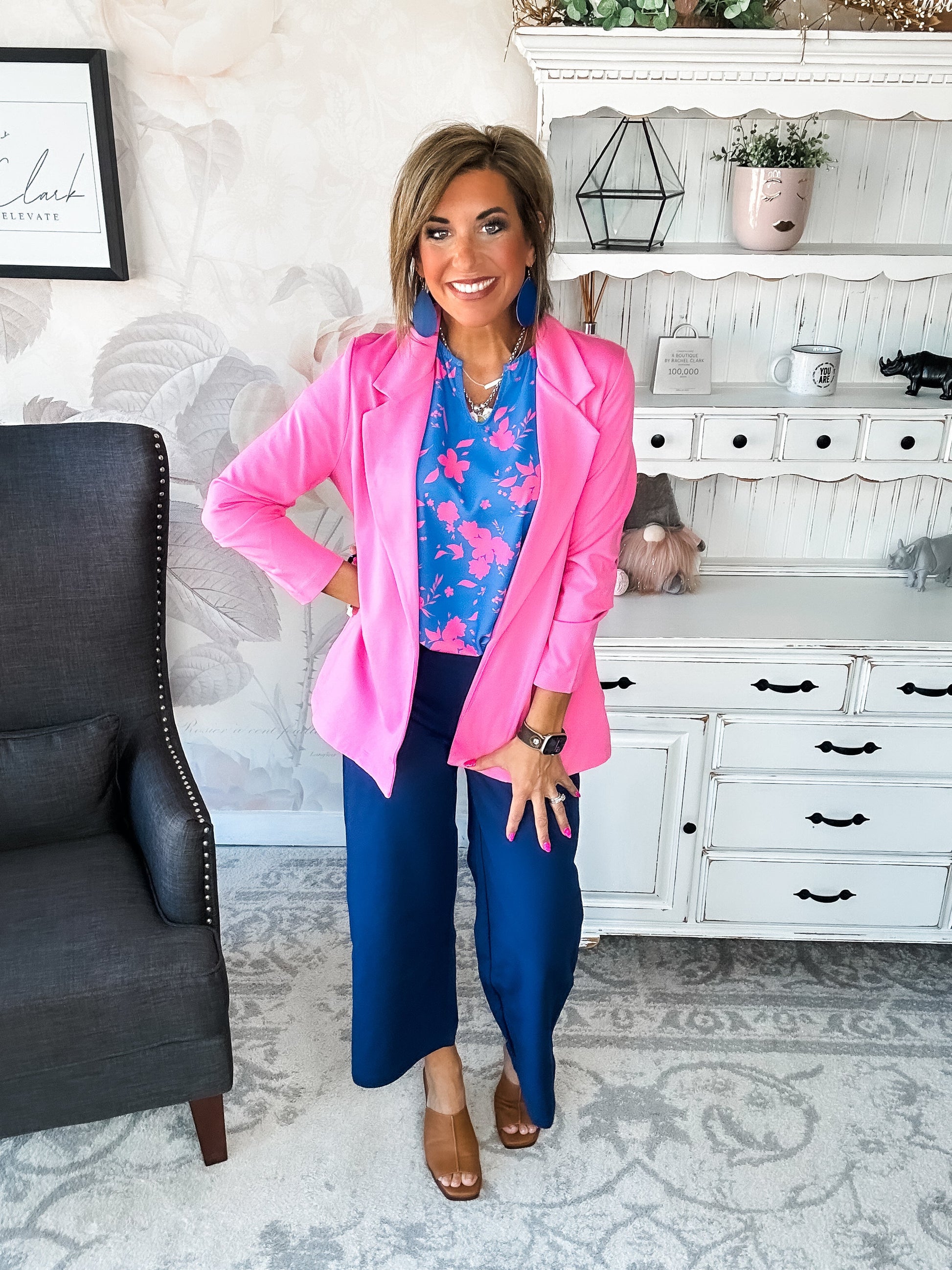 Magic 3/4 Sleeve Blazer - Dark Pink