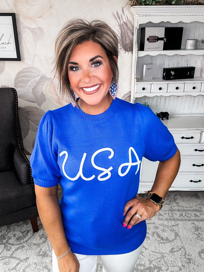 Miss Liberty USA Puff Sleeve Sweater