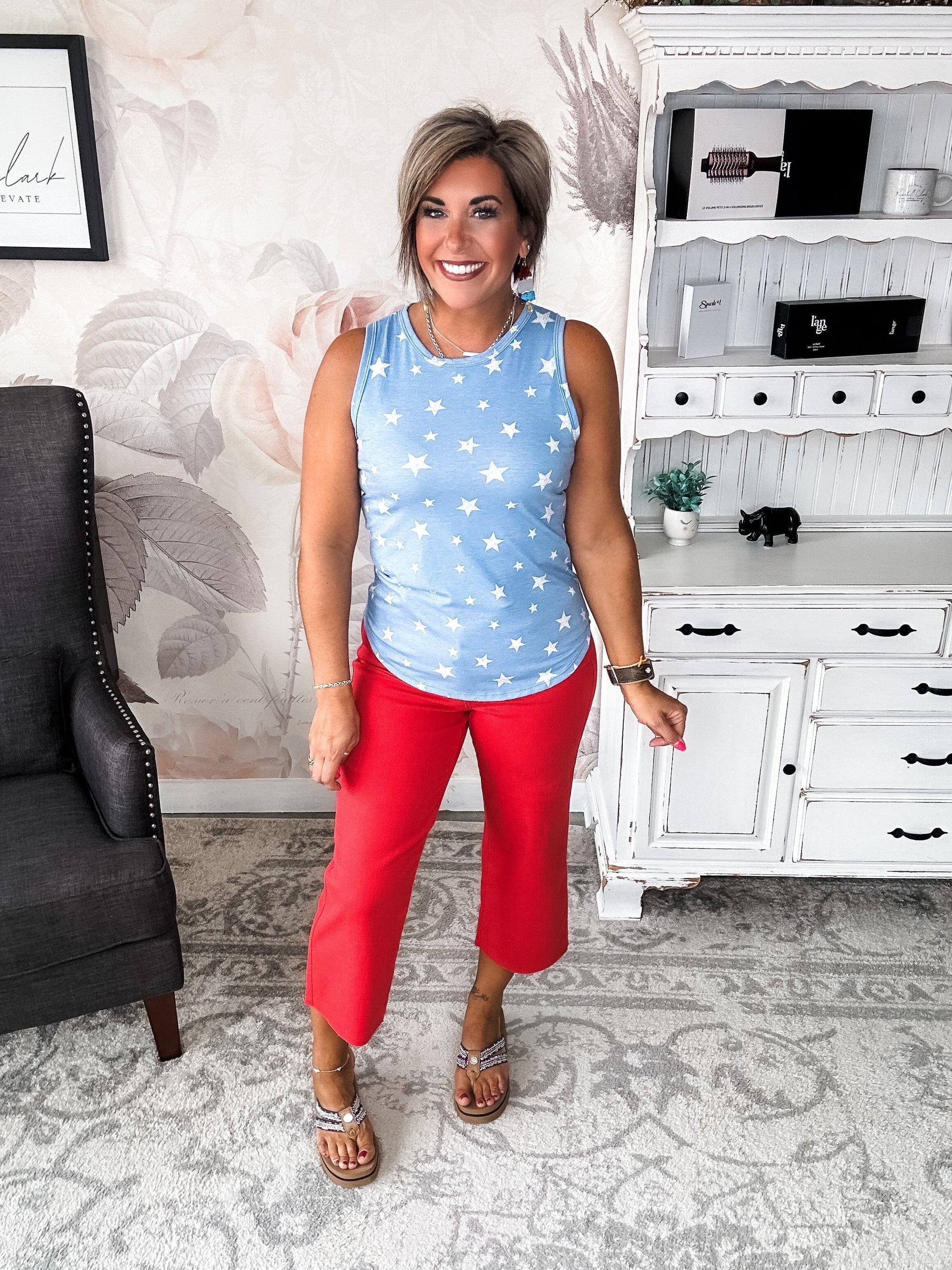 Judy Blue Tummy Control Wide Leg Crop - Red