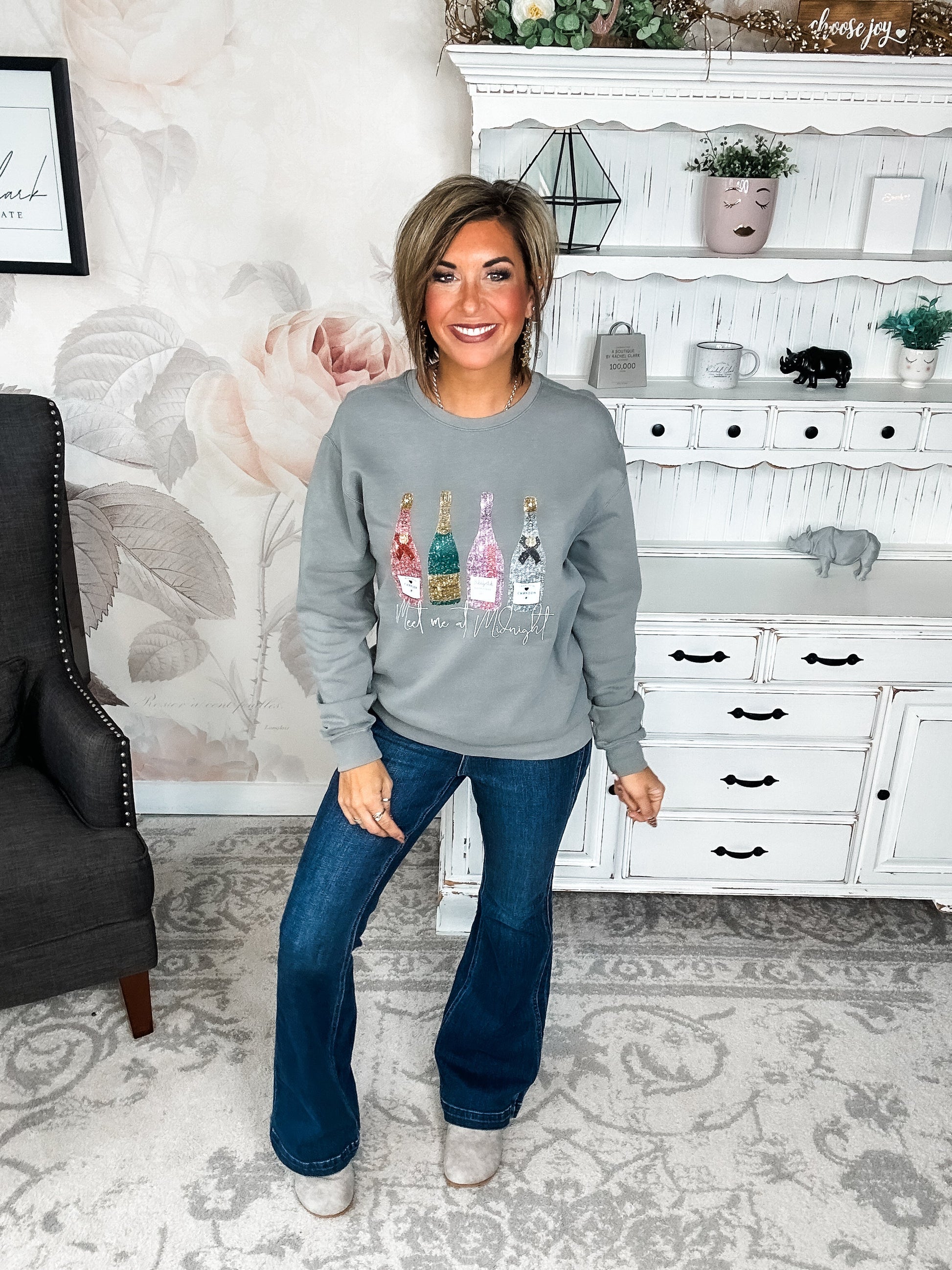 Meet Me At Midnight Faux Glitter Sweatshirt