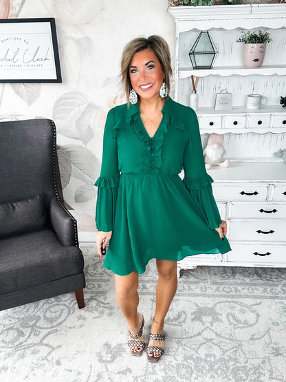 Light the Fire Pleated Dress - Hunter Green