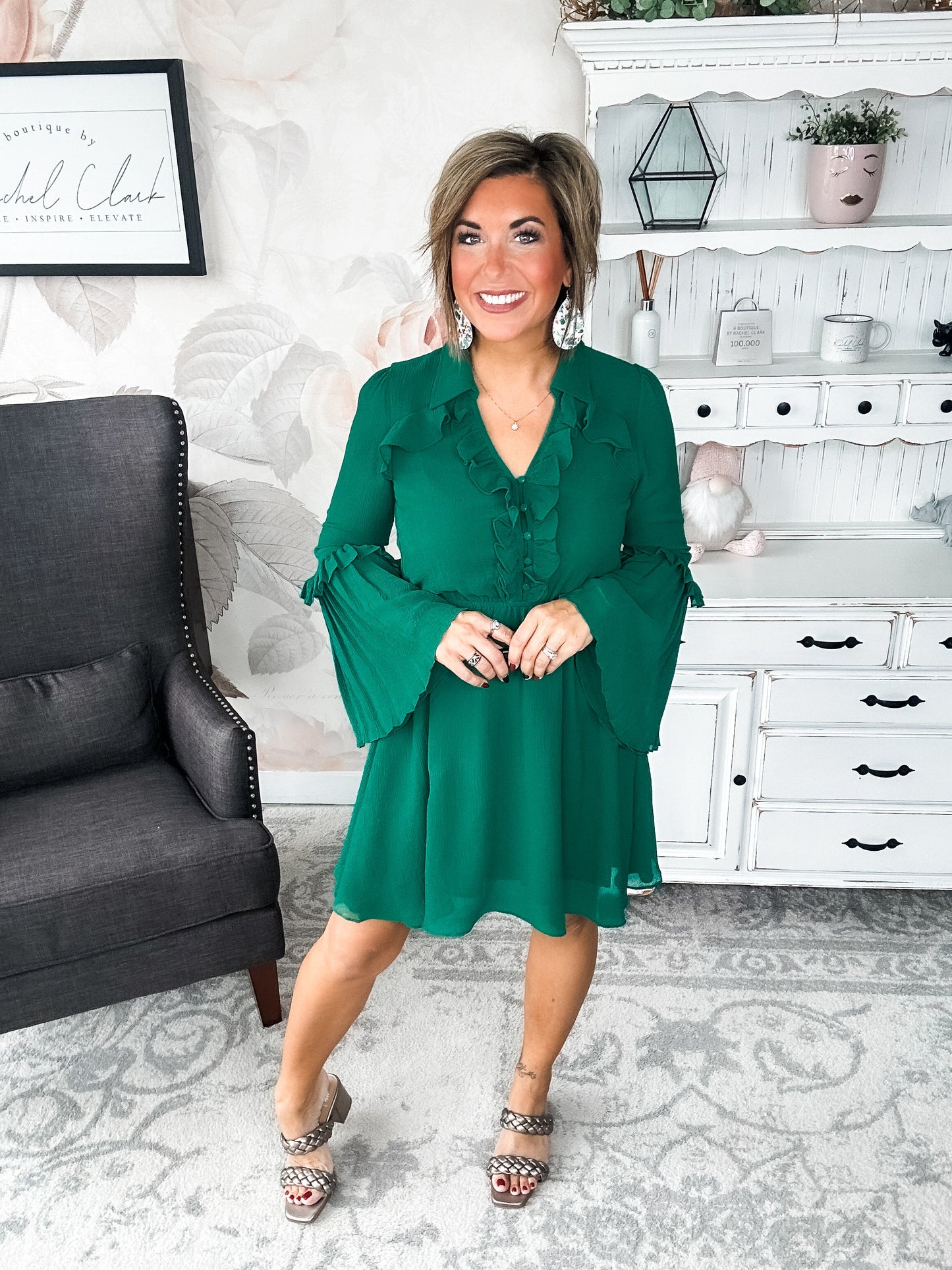 Light the Fire Pleated Dress - Hunter Green