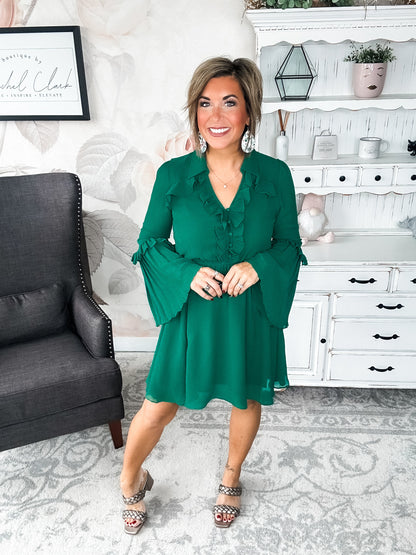 Light the Fire Pleated Dress - Hunter Green