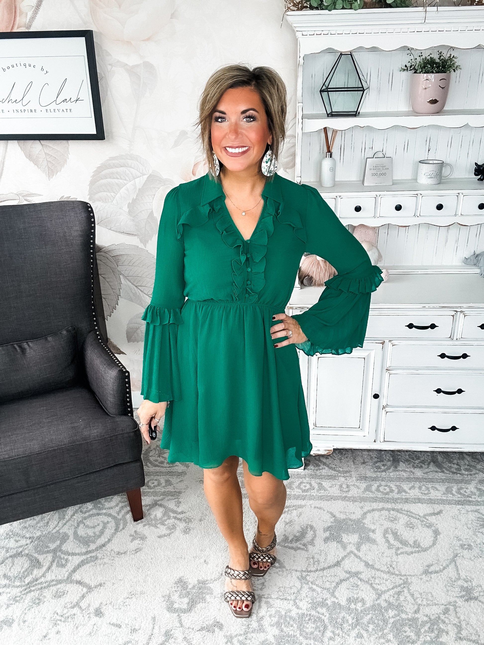 Light the Fire Pleated Dress - Hunter Green